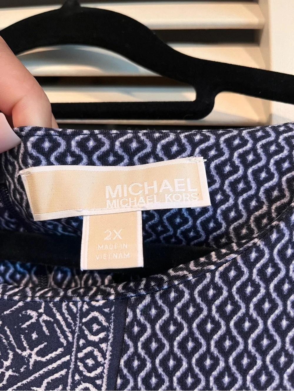 Michael Kors Navy and White Geometric Print Dress